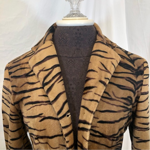 Vintage Y2K Stone Ridge Faux Fur Velvet Tiger Print Button Front Long Coat - Picture 3 of 16